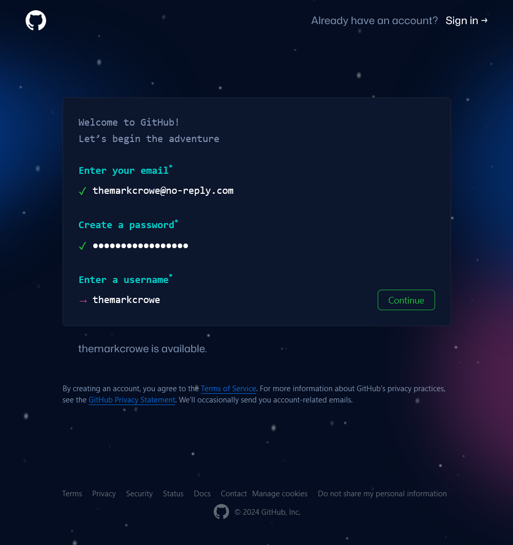 GitHub Sign Up Screenshot